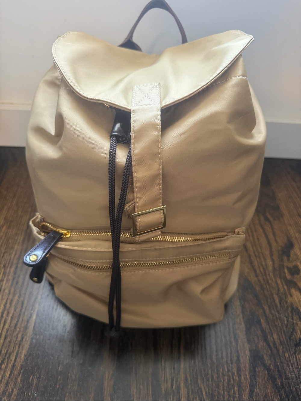 Drawstring Backpack Beige/Brown